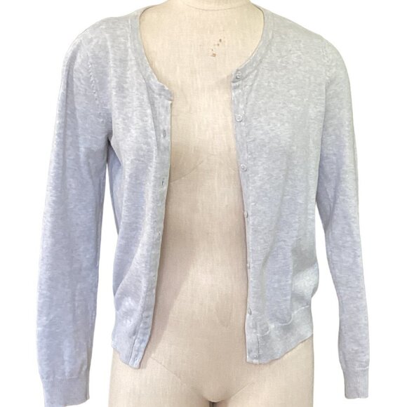 H&M Basic Cotton Button-Up Round Neck Cardigan Sweater M Light Gray #92Z - Picture 3 of 9